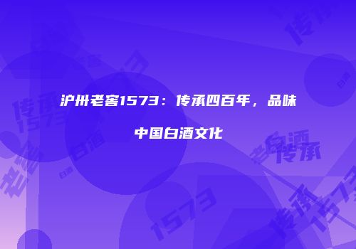 沪卅老窖1573：传承四百年，品味中国白酒文化