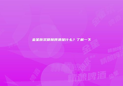 金星原浆精酿啤酒是什么？了解一下