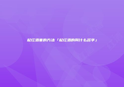 起红酒塞的方法「起红酒的叫什么名字」