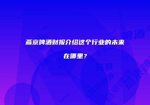 燕京啤酒财报介绍这个行业的未来在哪里？
