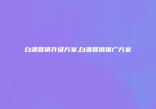 白酒营销升级方案,白酒营销推广方案