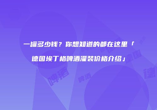 一罐多少钱？你想知道的都在这里「德国埃丁格啤酒灌装价格介绍」