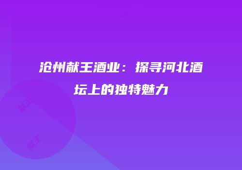 沧州献王酒业：探寻河北酒坛上的独特魅力
