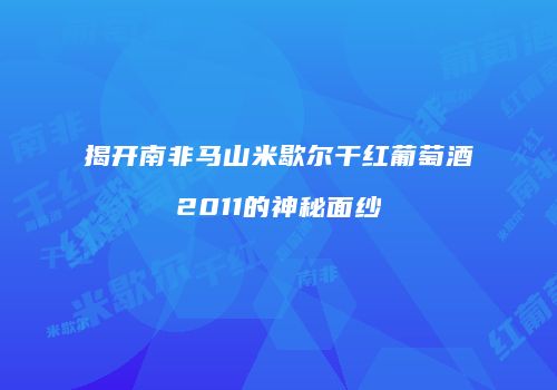 揭开南非马山米歇尔干红葡萄酒2011的神秘面纱