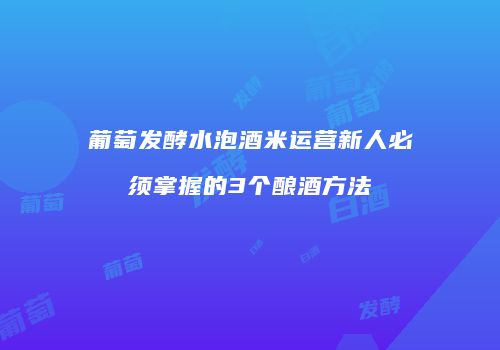 葡萄发酵水泡酒米运营新人必须掌握的3个酿酒方法