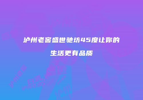泸州老窖盛世驰坊45度让你的生活更有品质
