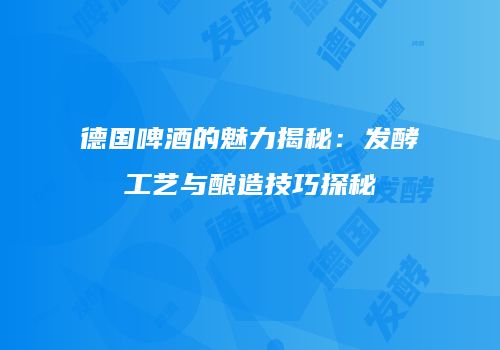 德国啤酒的魅力揭秘：发酵工艺与酿造技巧探秘