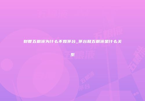 财管五粮液为什么不如茅台_茅台和五粮液是什么关系