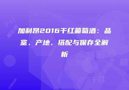 加利昂2016干红葡萄酒：品鉴、产地、搭配与保存全解析