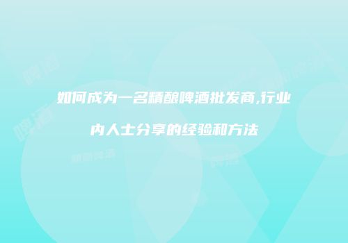 如何成为一名精酿啤酒批发商,行业内人士分享的经验和方法