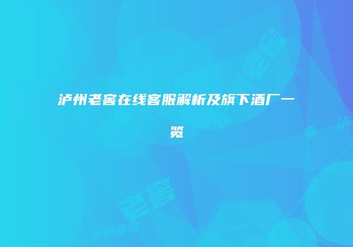 泸州老窖在线客服解析及旗下酒厂一览