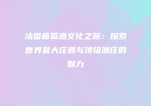 法国葡萄酒文化之旅：探索世界最大庄园与顶级酒庄的魅力