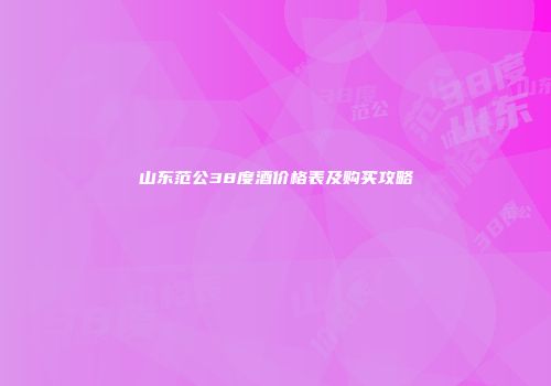 山东范公38度酒价格表及购买攻略