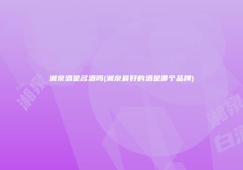 湘泉酒是名酒吗(湘泉最好的酒是哪个品牌)