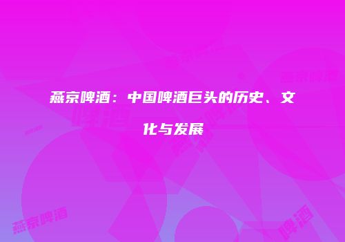 燕京啤酒：中国啤酒巨头的历史、文化与发展