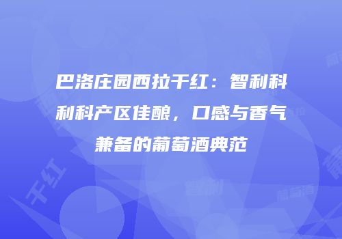 巴洛庄园西拉干红：智利科利科产区佳酿，口感与香气兼备的葡萄酒典范