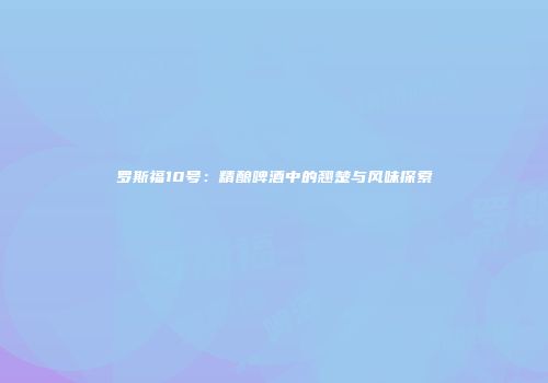 罗斯福10号：精酿啤酒中的翘楚与风味探索