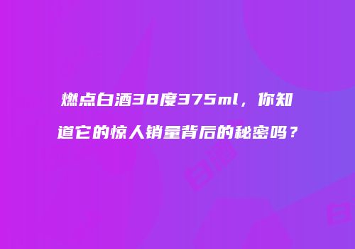 燃点白酒38度375ml，你知道它的惊人销量背后的秘密吗？