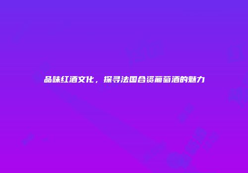 品味红酒文化，探寻法国合资葡萄酒的魅力