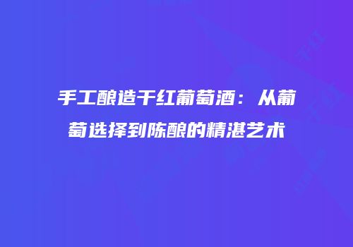 手工酿造干红葡萄酒：从葡萄选择到陈酿的精湛艺术