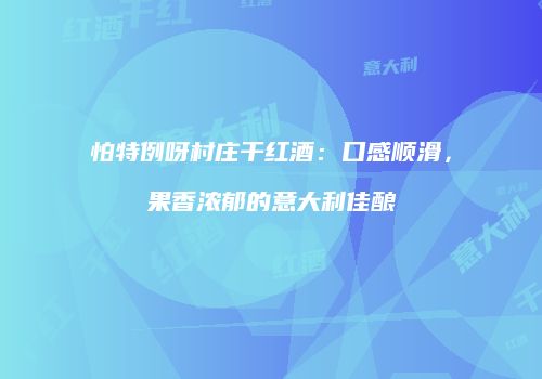 怕特例呀村庄干红酒：口感顺滑，果香浓郁的意大利佳酿