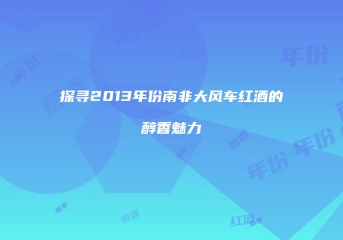 探寻2013年份南非大风车红酒的醇香魅力