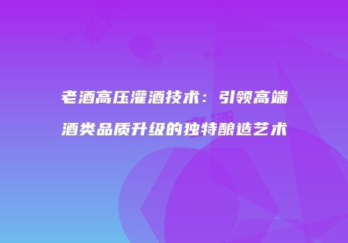 老酒高压灌酒技术：引领高端酒类品质升级的独特酿造艺术
