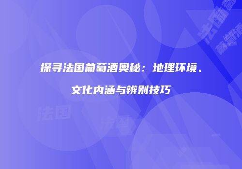 探寻法国葡萄酒奥秘：地理环境、文化内涵与辨别技巧