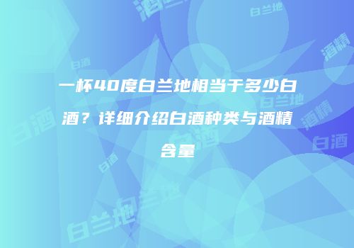 一杯40度白兰地相当于多少白酒？详细介绍白酒种类与酒精含量