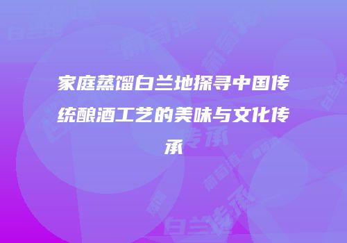 家庭蒸馏白兰地探寻中国传统酿酒工艺的美味与文化传承