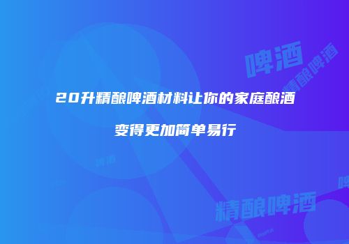 20升精酿啤酒材料让你的家庭酿酒变得更加简单易行