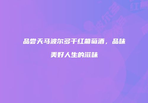 品尝天马波尔多干红葡萄酒，品味美好人生的滋味