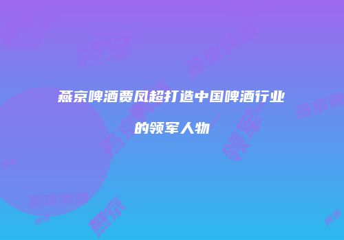 燕京啤酒贾凤超打造中国啤酒行业的领军人物