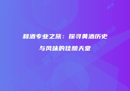 和酒专业之旅：探寻黄酒历史与风味的佳酿天堂