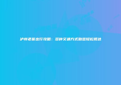 泸州老窖出行攻略：多种交通方式助您轻松抵达
