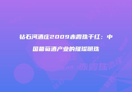 钻石河酒庄2009赤霞珠干红：中国葡萄酒产业的璀璨明珠