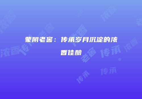 蒙阴老窖：传承岁月沉淀的浓香佳酿