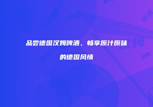 品尝德国汉姆啤酒，畅享原汁原味的德国风情