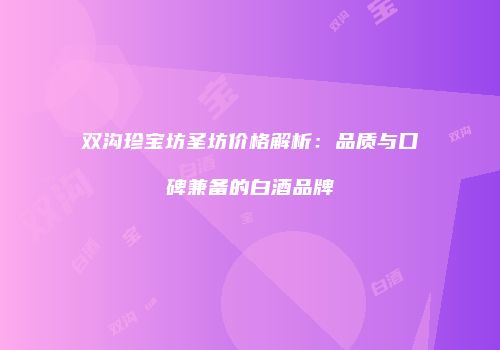 双沟珍宝坊圣坊价格解析：品质与口碑兼备的白酒品牌