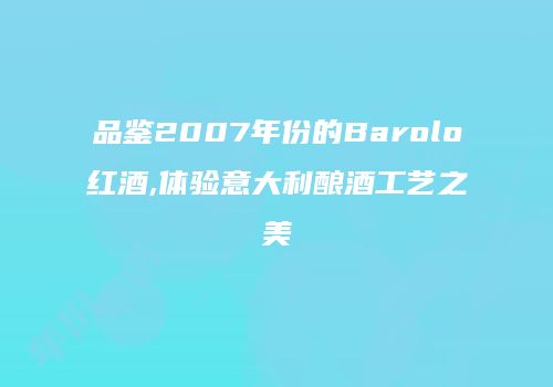 品鉴2007年份的Barolo红酒,体验意大利酿酒工艺之美