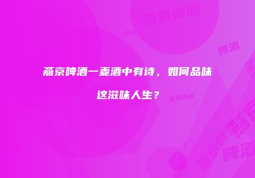燕京啤酒一麦酒中有诗，如何品味这滋味人生？