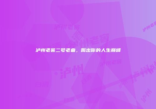 泸州老窖二号老曲，喝出你的人生巅峰