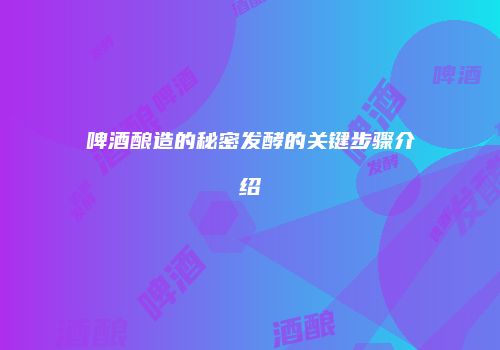 啤酒酿造的秘密发酵的关键步骤介绍