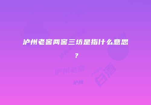 泸州老窖两窖三坊是指什么意思？