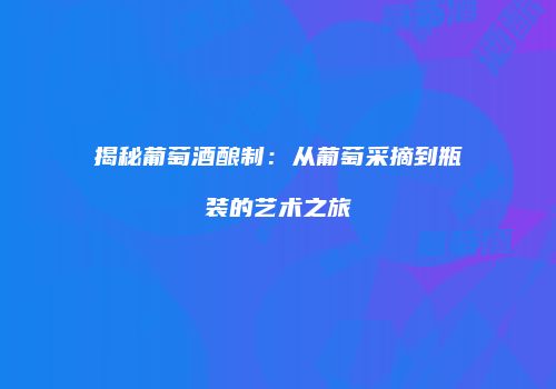 揭秘葡萄酒酿制：从葡萄采摘到瓶装的艺术之旅