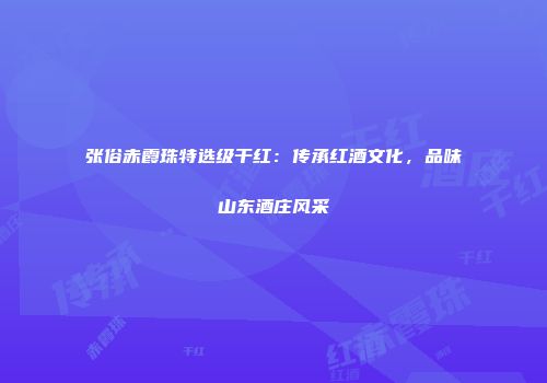 张俗赤霞珠特选级干红：传承红酒文化，品味山东酒庄风采