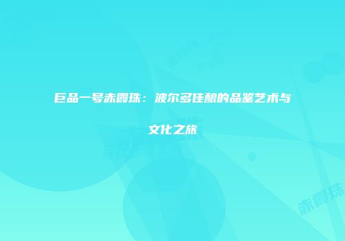 巨品一号赤霞珠：波尔多佳酿的品鉴艺术与文化之旅