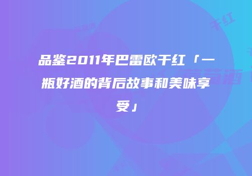 品鉴2011年巴雷欧干红「一瓶好酒的背后故事和美味享受」