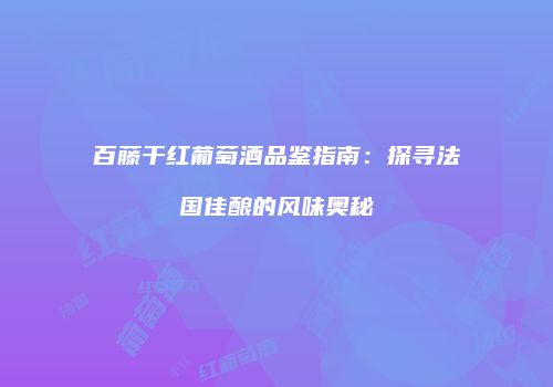 百藤干红葡萄酒品鉴指南：探寻法国佳酿的风味奥秘