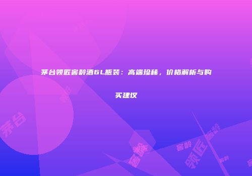 茅台领匠窖龄酒6L瓶装：高端珍稀，价格解析与购买建议